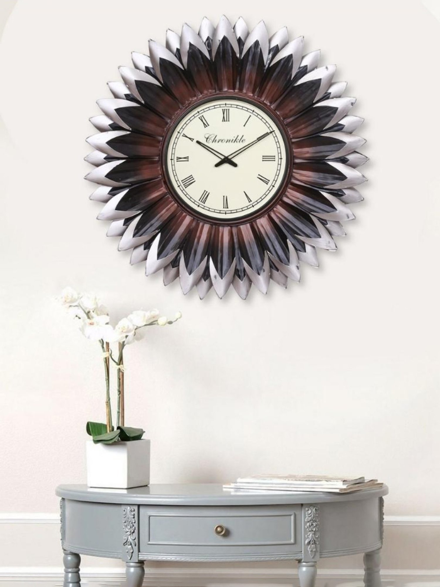 CHRONIKLE Floral Design Multicolor Iron Roman Number Analog Wall Clock