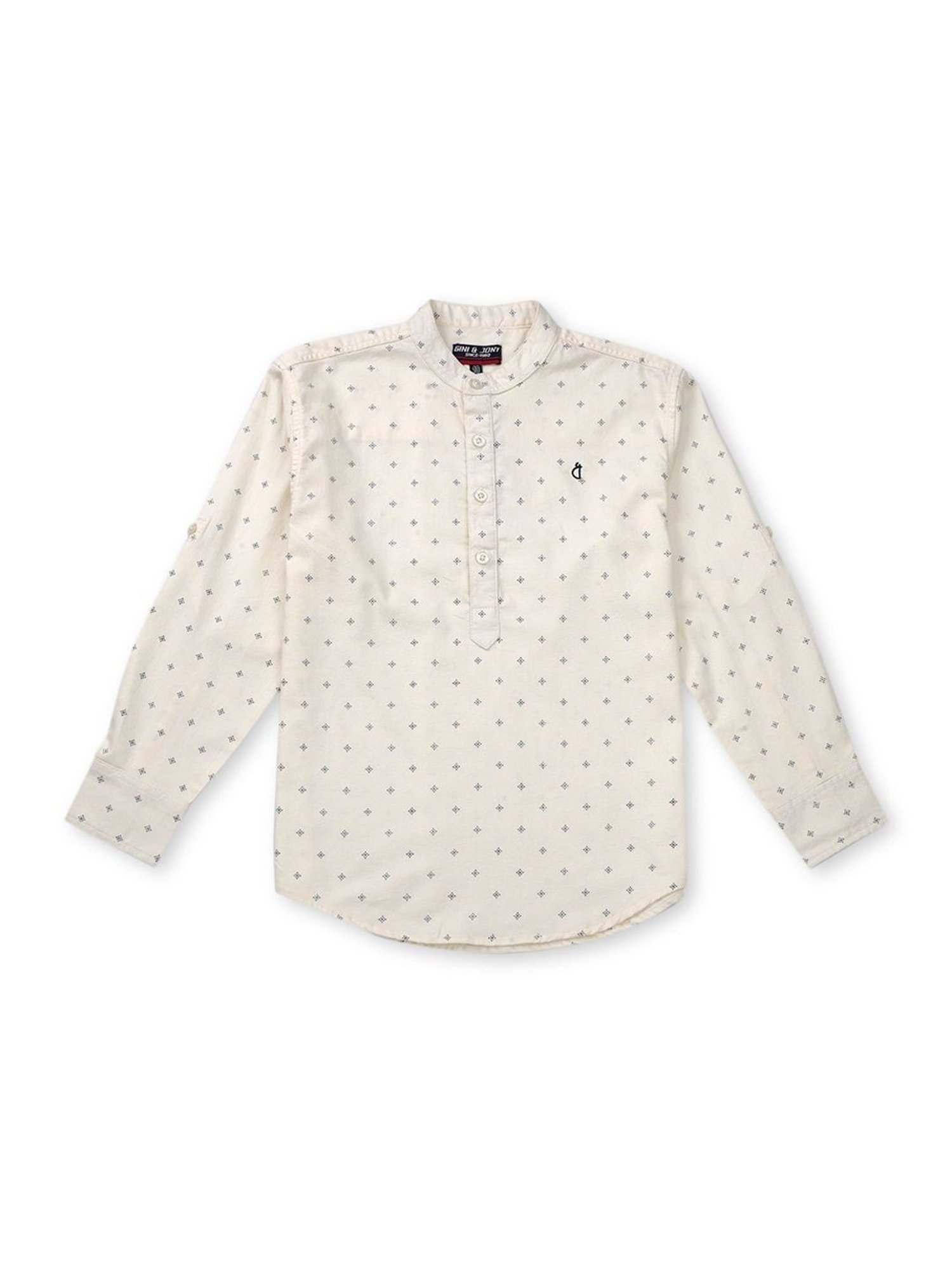 Gini & Jony Kids White Cotton Printed Full Sleeves Shirt