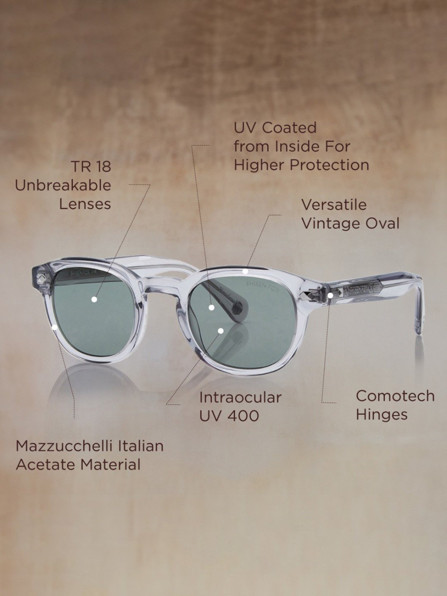 Shisen Fox Kitsune Somke Round Unisex UV Protection Sunglasses -46 mm