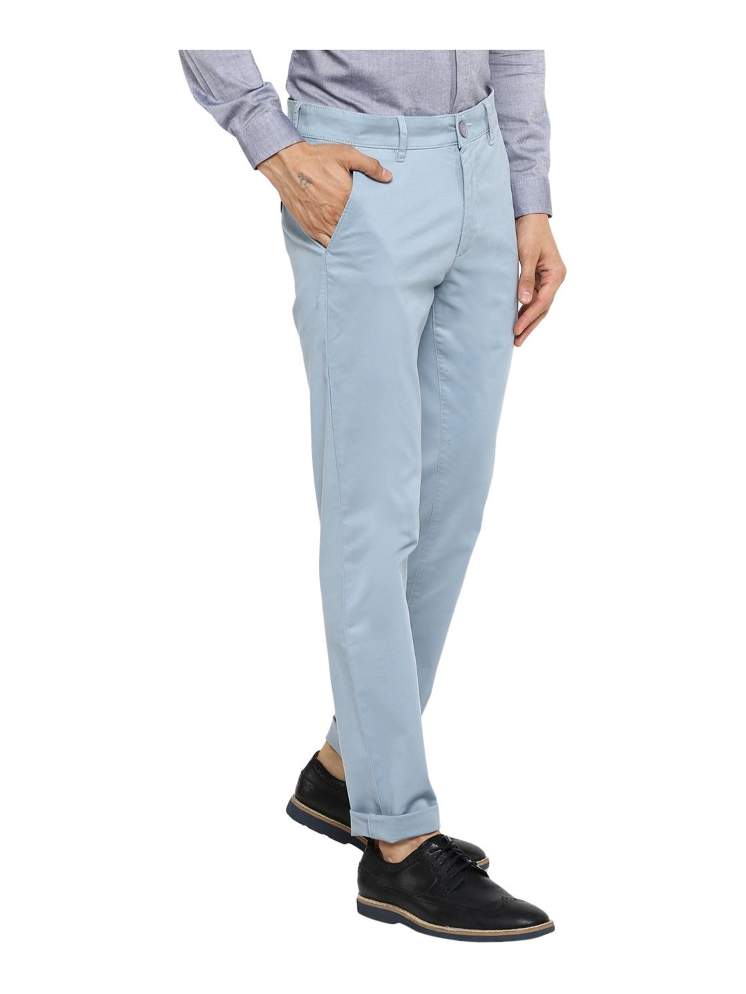 Red Chief Sky Blue Regular Fit Flat Front Trousers
