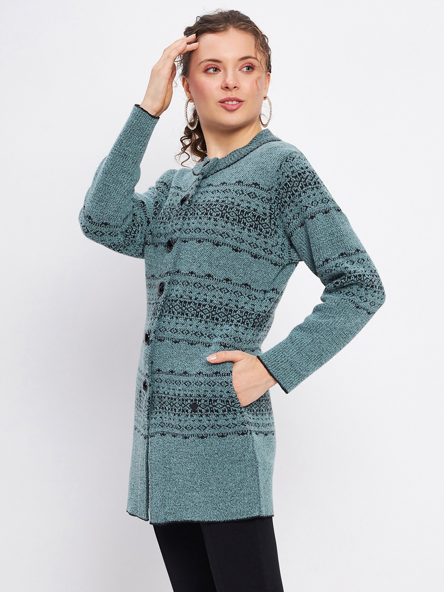 Duke Sage Green Printed Long Cardigan