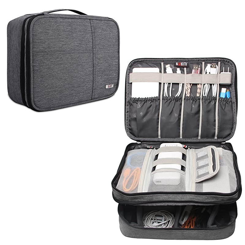 Electronic Organizer, Double Layer Travel Gadget Storage Bag for Cables, Cord, USB Flash Drive, Power Bank and More-a Sleeve Pouch for 7.9" iPad Mini(Medium,Black)