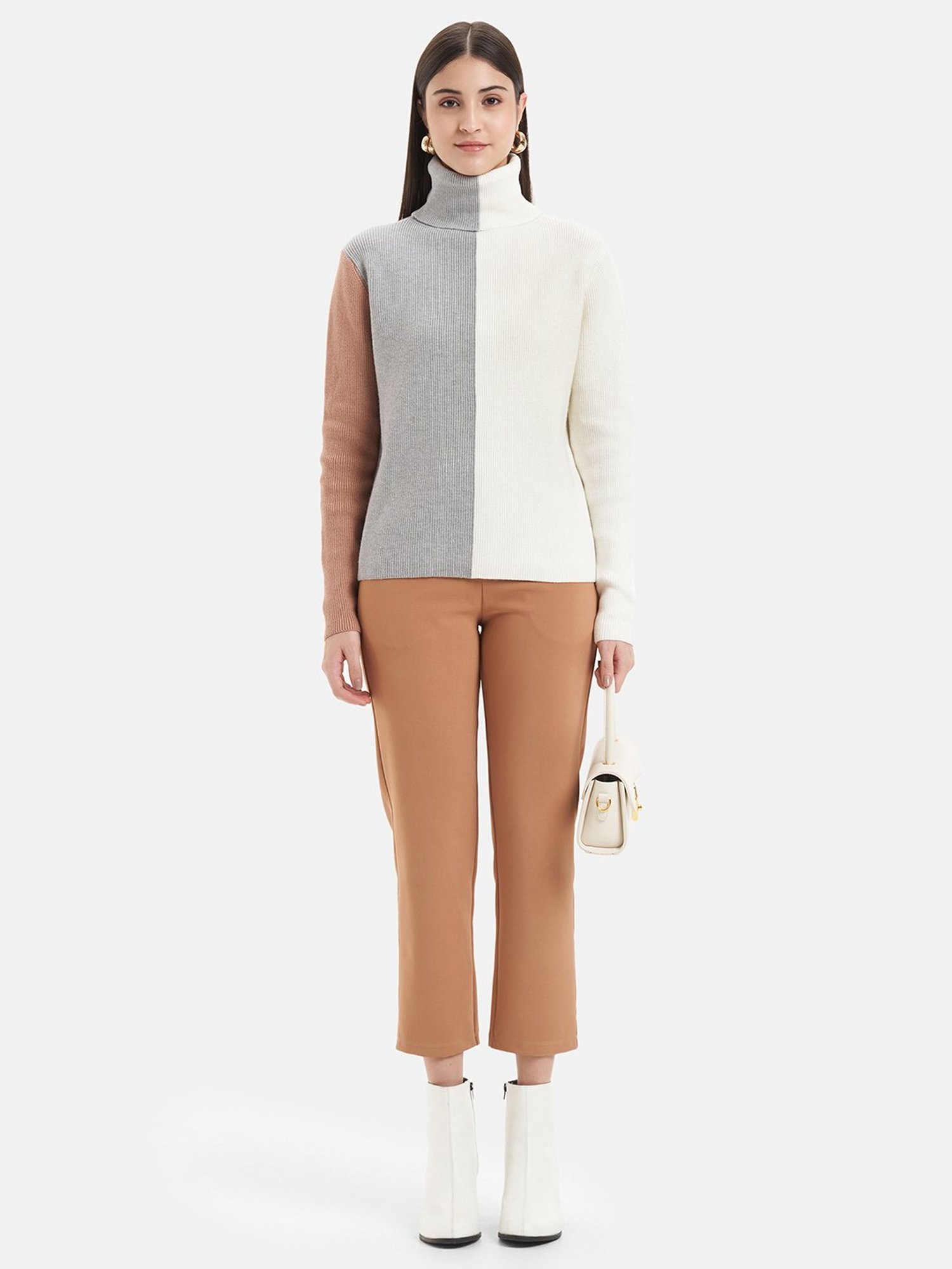 Kazo White & Grey Color-Block Pullover