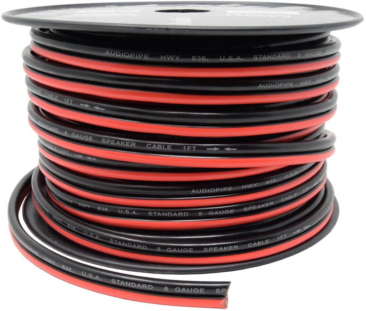 8 Gauge Speaker Wire - Red/Black (100 Feet) Car Audio Home Theater Sub Woofer Stranded Cable 2 Conductor Power Ground