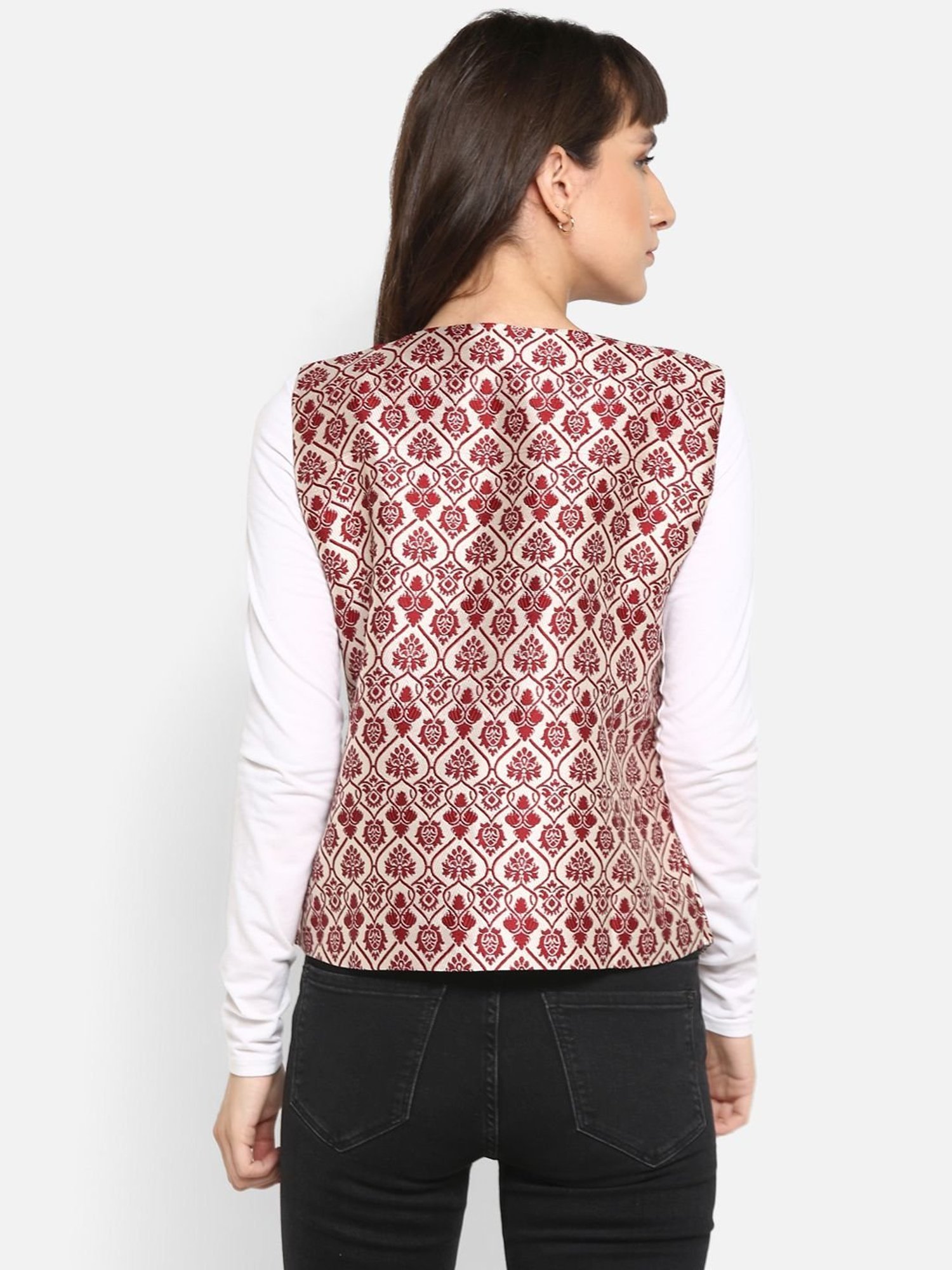 Hangup Maroon Jacquard Pattern Shrug