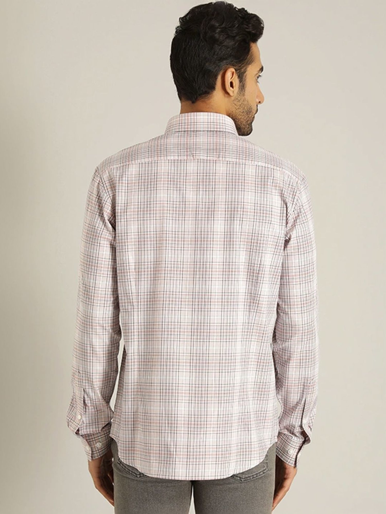 Indian Terrain Pale Pink Slim Fit Checks Shirt