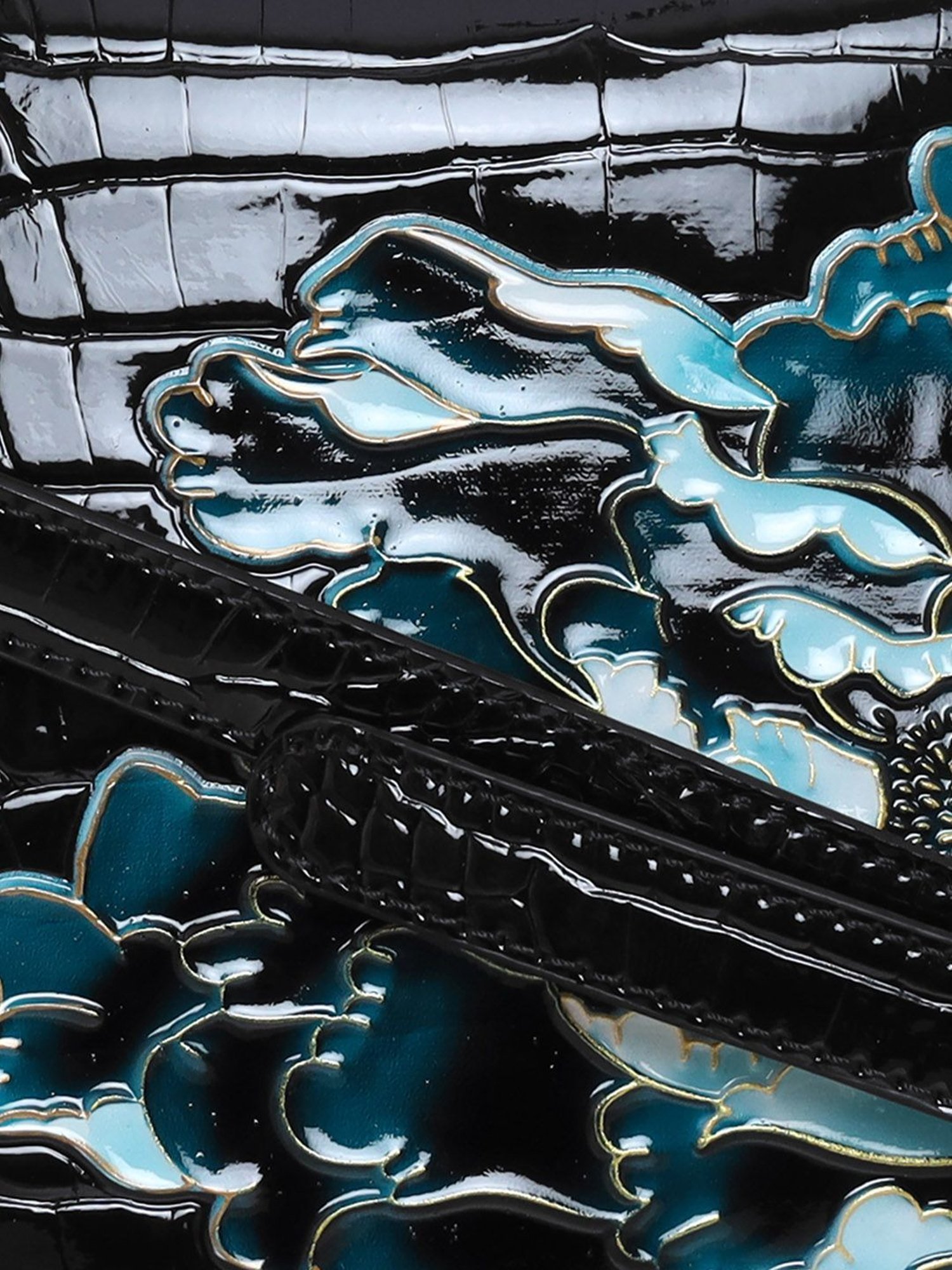 Esbeda Glossy Flower Black PU Textured Handbag