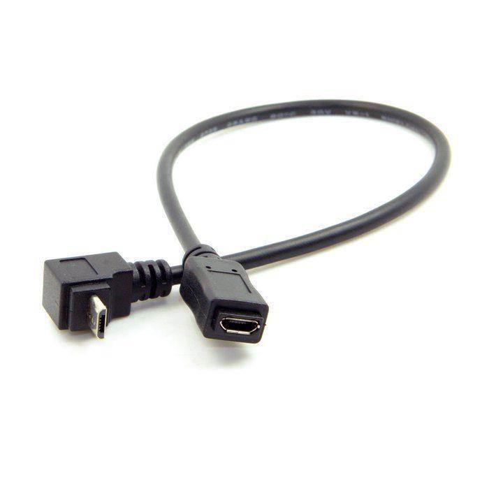 Micro USB 2.0 Type-B 5Pin Up Angled 90 Degree Male to Female Extension Data and Power Charge Cable for Phone Tablet Black 25cm