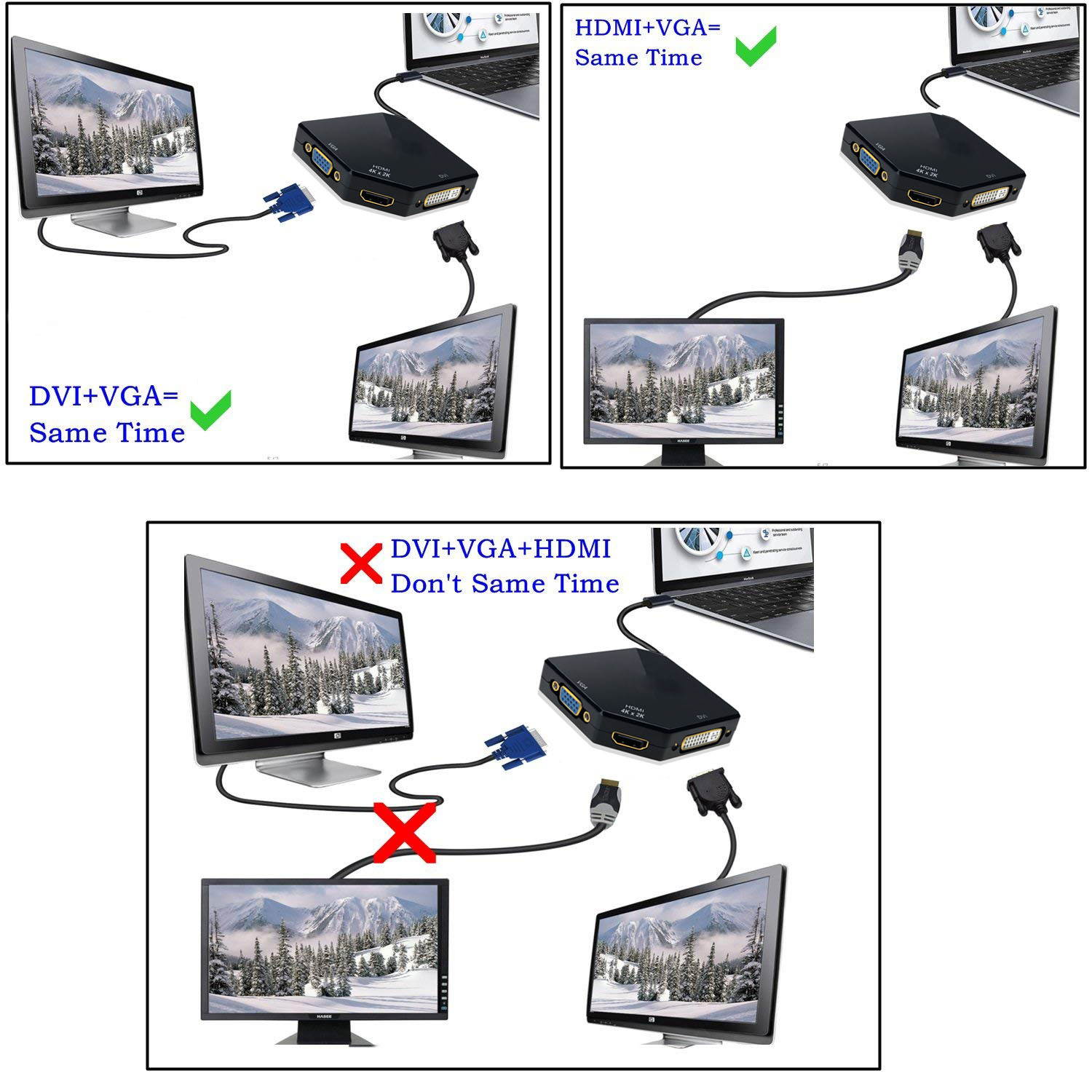 ESTONE USB C to HDMI/DVI/VGA Adapter, 3 in 1 USB 3.1 Type-C Hub VGA/HDMI/DVI Video Adapter 4K UHD, Support HDMI&VGA, DVI&VGA Simultaneously, Male to Female Multi-Display Video Converter