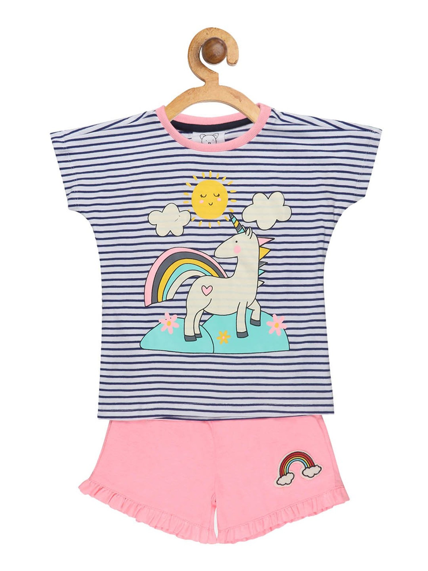 Lazy Shark Kids White Printed  Top with  Shorts