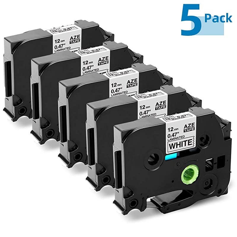 Compatible Tape Replacement for Brother TZe231 047quot 12 inch TZ231 Black on White 12mm Laminated Tape 262 feet 5Pack for P Touch PT H110 1180 1810 1880 1890 6100 9600 Label Maker