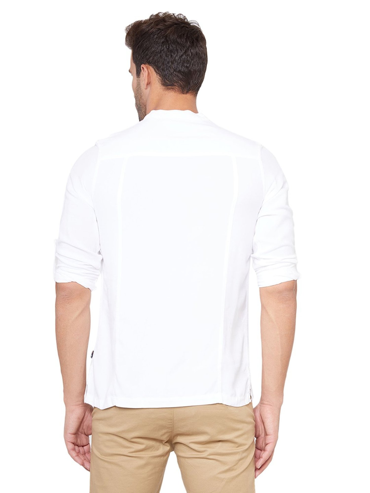 Identiti White Solid Slim Fit Short Kurta