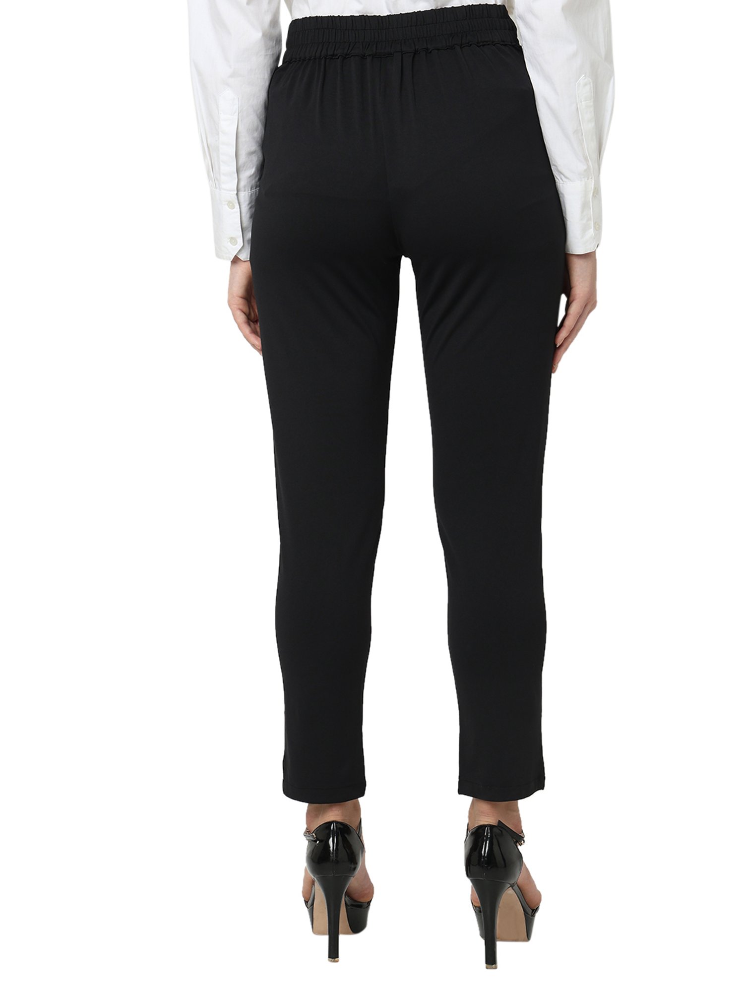 Smarty Pants Black Cotton Lycra Slim Fit High Rise Trousers