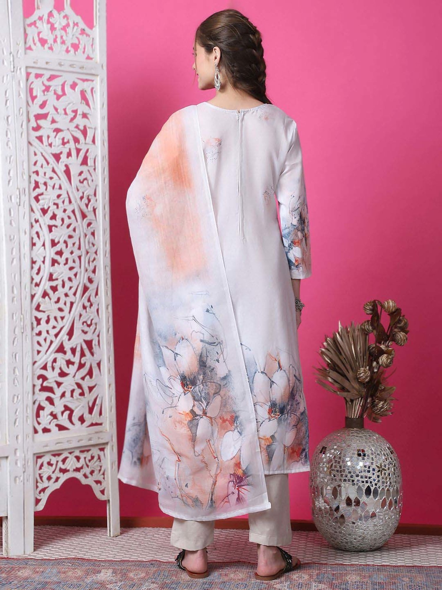 Stylee LIFESTYLE Pink & Blue Cotton Printed Unstitched Dress Material