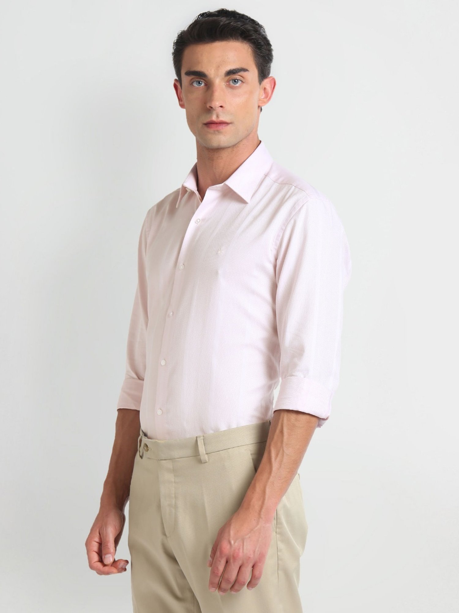 Arrow Newyork Pink Cotton Slim Fit Texture Shirt