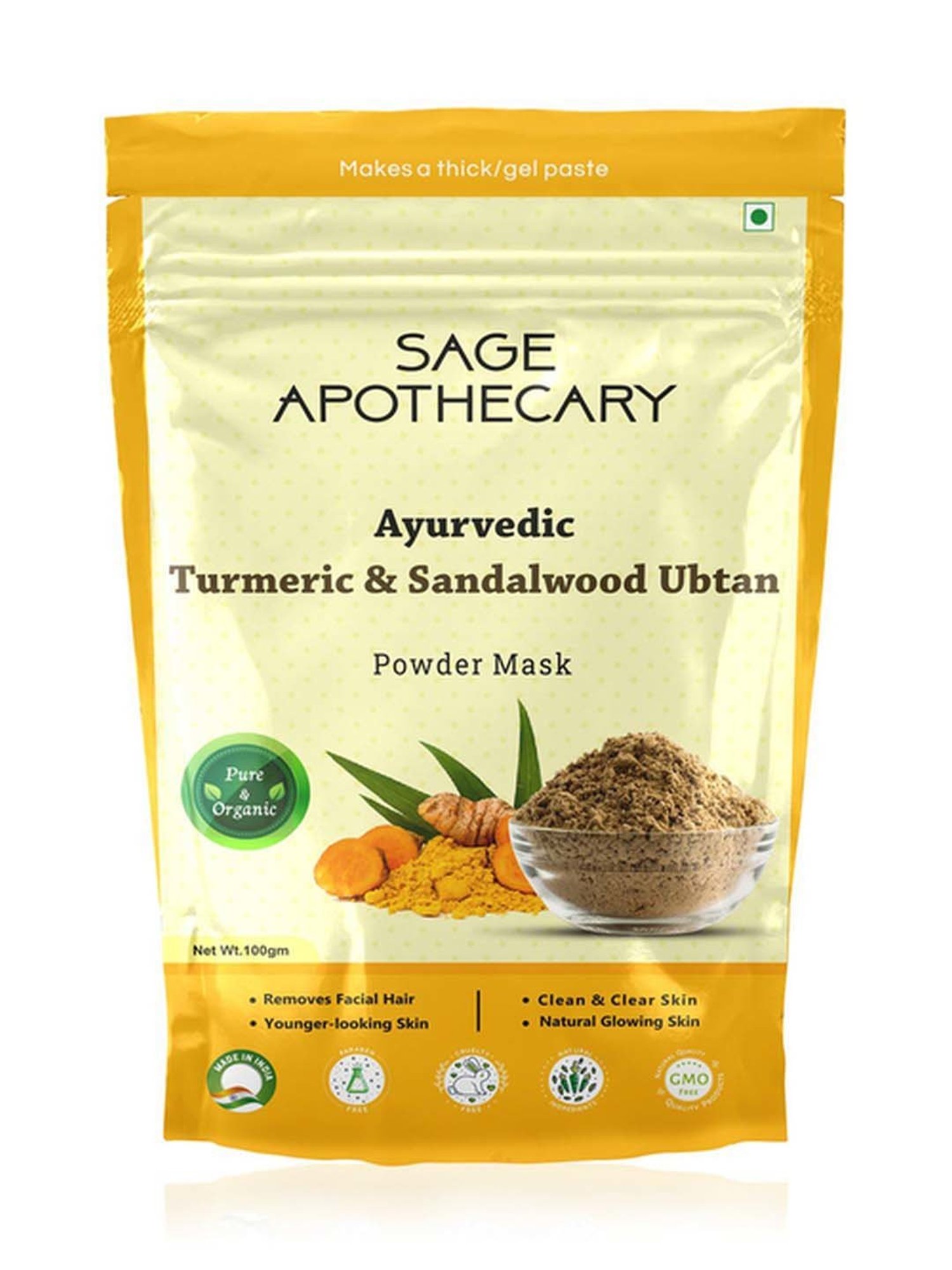 Sage Apothecary Ayurvedic Turmeric & Sandalwood Ubtan Powder Mask - 100 gm