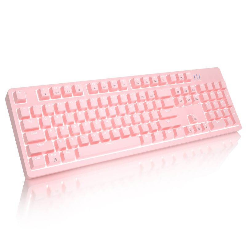 Mechanical Pink Gaming Keyboard Magegee MK-Armor LED Rainbow Backlit and Wired USB 104 Keys Keyboard with Blue Switches, for Windows PC Laptop Game