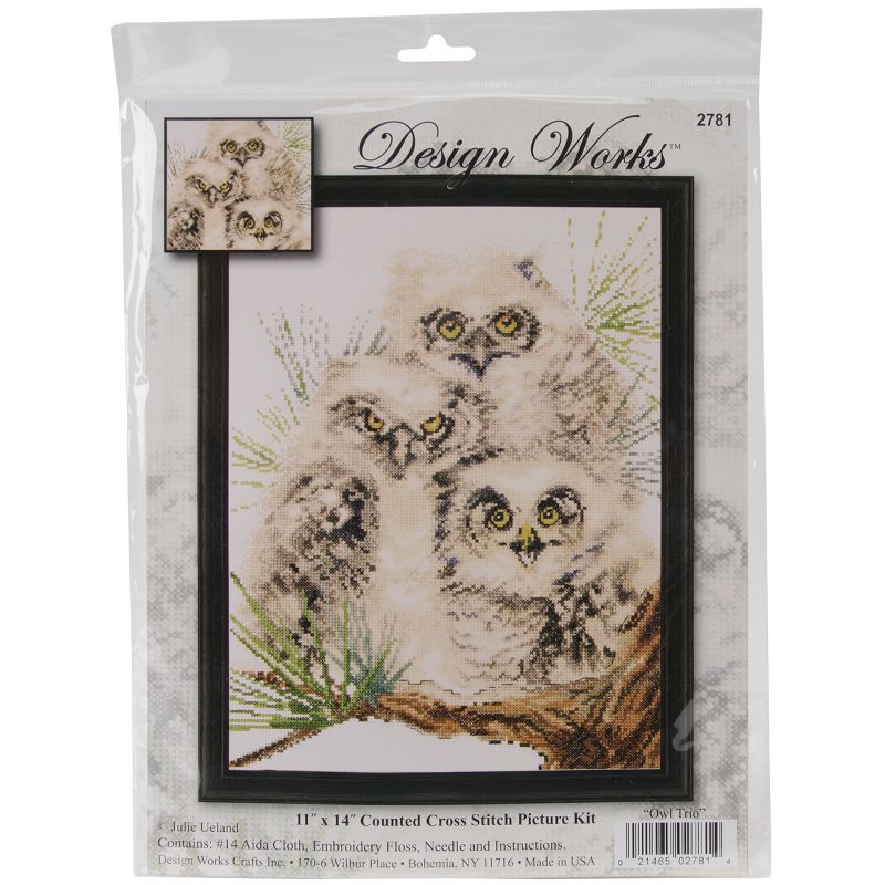 Design Works Counted Cross Stitch Kit 11"X14"-Owl Trio (14 Count)