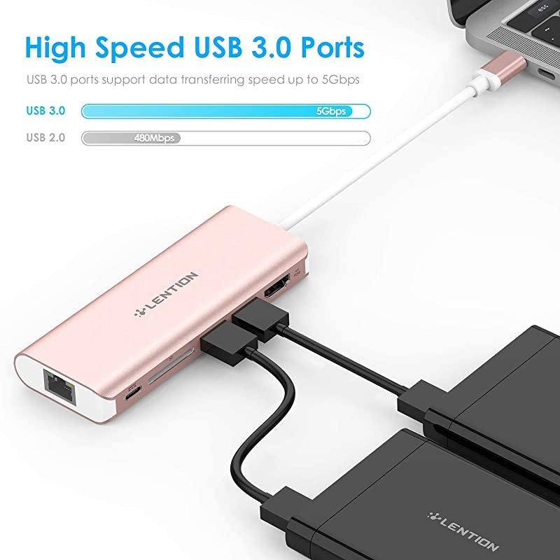 USBC Digital AV Multiport Hub with 4K HDMI 2 USB 30 Card Reader Type C Charging Gigabit Ethernet Adapter Compatible 20202016 MacBook Pro New Mac AirSurface More CBC68 Rose Gold