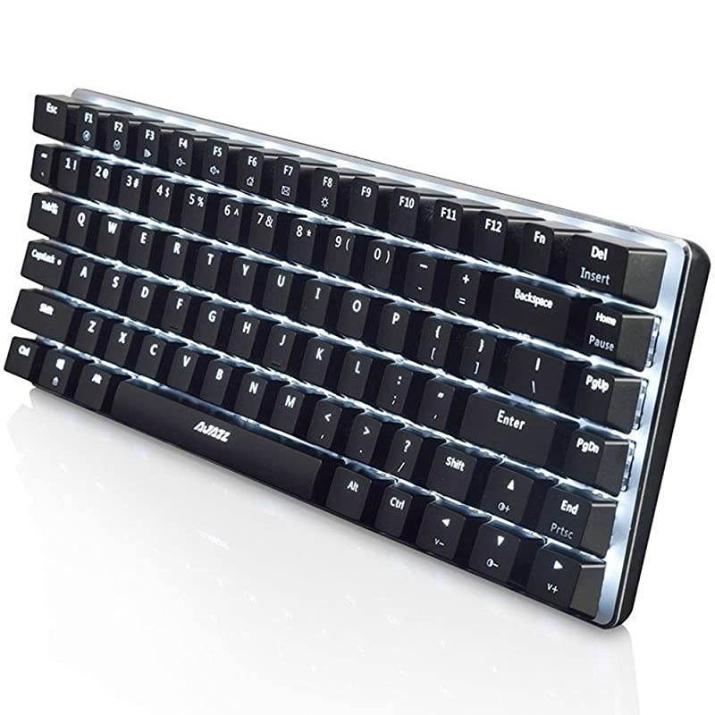 Wired Gaming Keyboard Ajazz AK33 Blue LED Backlit 82 Keys USB Mechanical Pro Gamer Keypad for Office Typists Playing Game Black Switch Black
