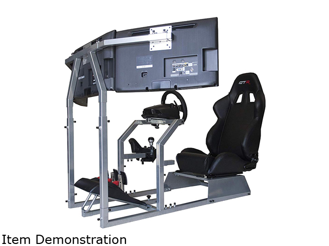 GTR Racing Simulator GTAF-S-S105LBKRD - GTA-F Model (Silver) Triple or Single Monitor Stand with Black/Red Adjustable Leatherette Seat, Racing Simulator Cockpit gaming chair Single Monitor Stand
