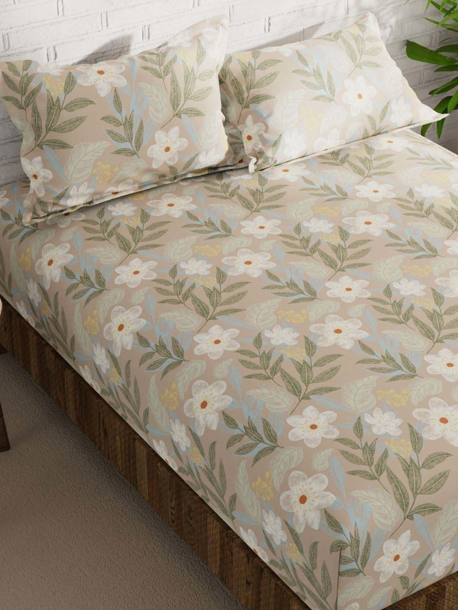 Bianca Envogue Sand 152 TC Micro Fabric Double Bedsheet with 2 Pillow Covers