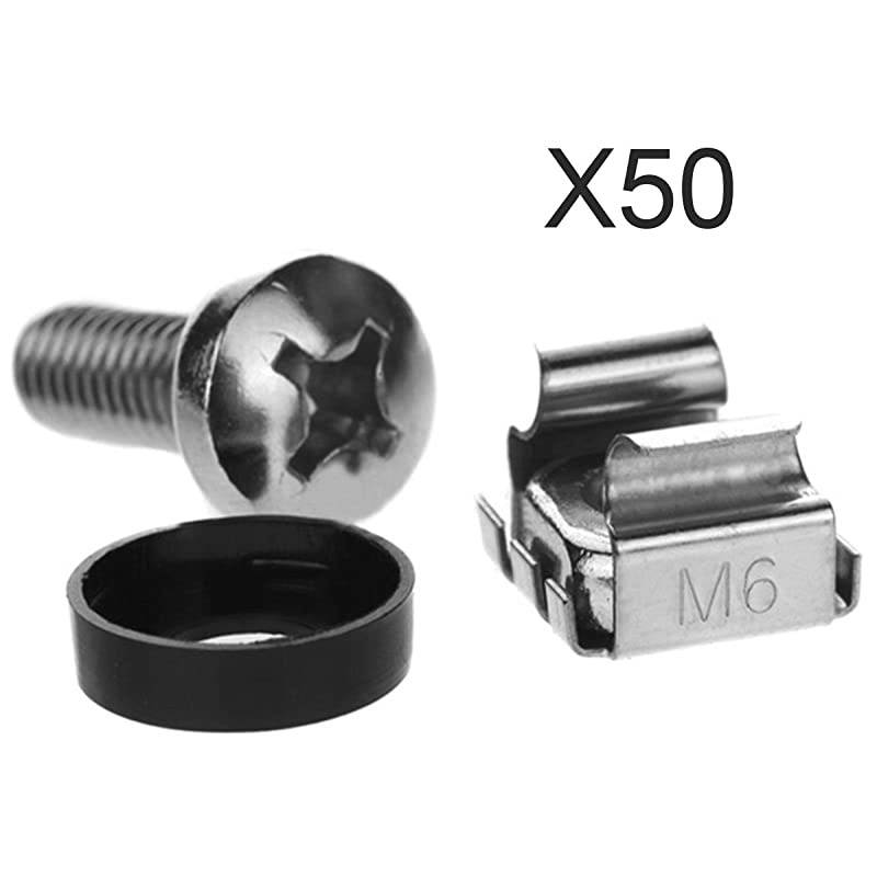 M6 Cage Nuts & Screws for Server Shelves Cabinets, Lengthened 16mm- Rack Mount Screws (50 Pk)