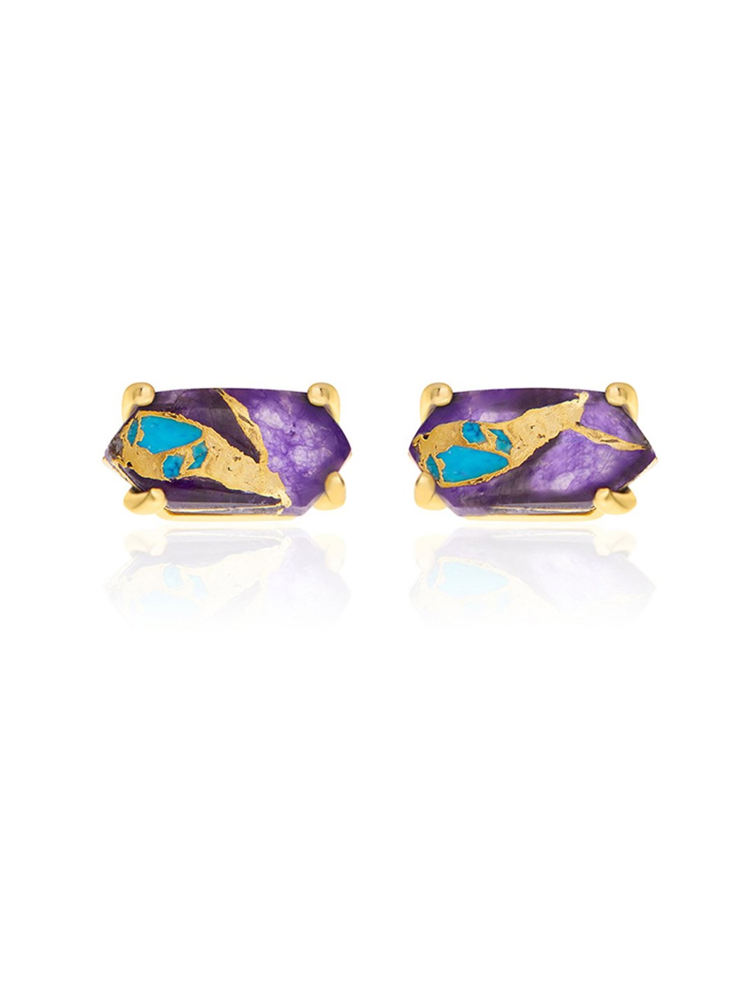 March by FableStreet 92.5 Sterling Silver 18k Gold-Plated Amethyst Turquoise Stud Earrings for Women