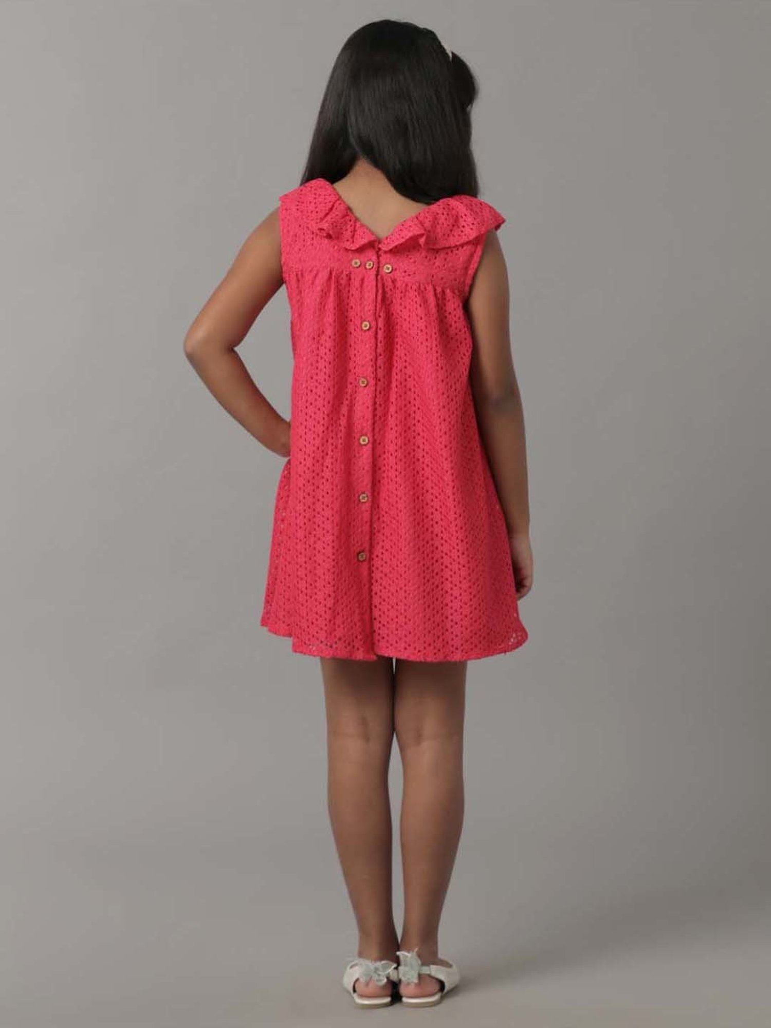 Under Fourteen Only Kids Pink Self Pattern Dress