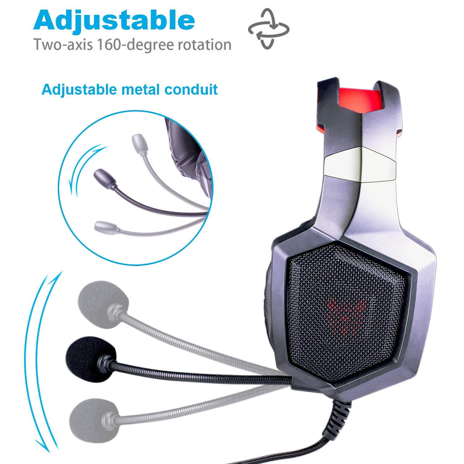 ONIKUMA Gaming Headset - Stereo K8 Gaming Headset for PS4 Xbox One, Noise Cancelling Mic Over Ears Gaming Headphones with Mic for Nintendo Switch Playstation 4 Laptop Smartphones and PC-Red LED Light