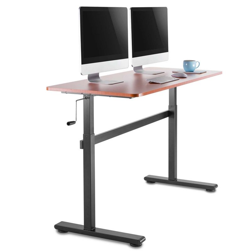 Tranzendesk Standing Desk &ndash; 55" Manual Height Adjustable Workstation &ndash; Cherry &ndash; Stand Steady
