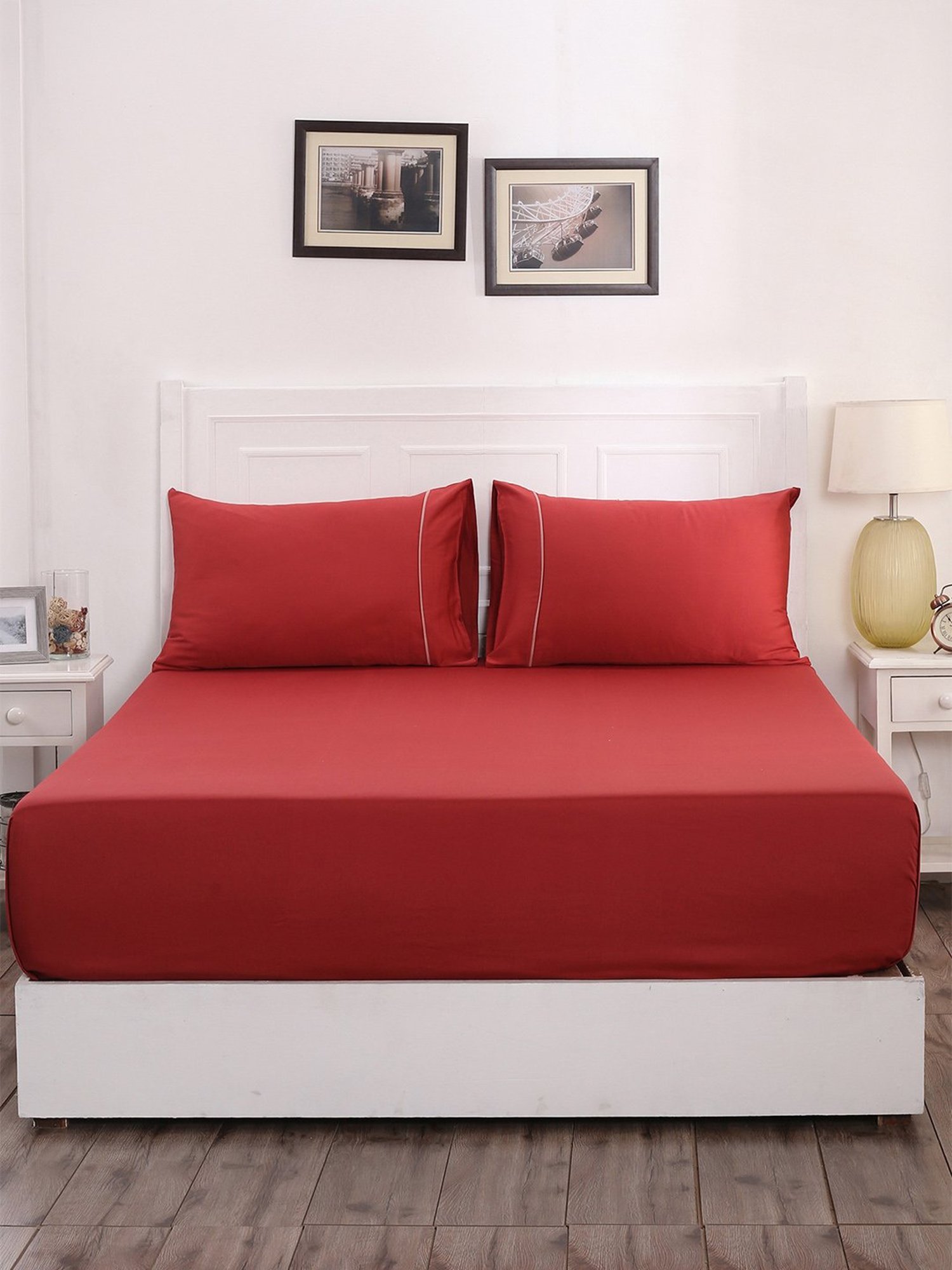 Maspar Red 300 TC Cotton Single Bed Sheet with 1 Pillow Cover