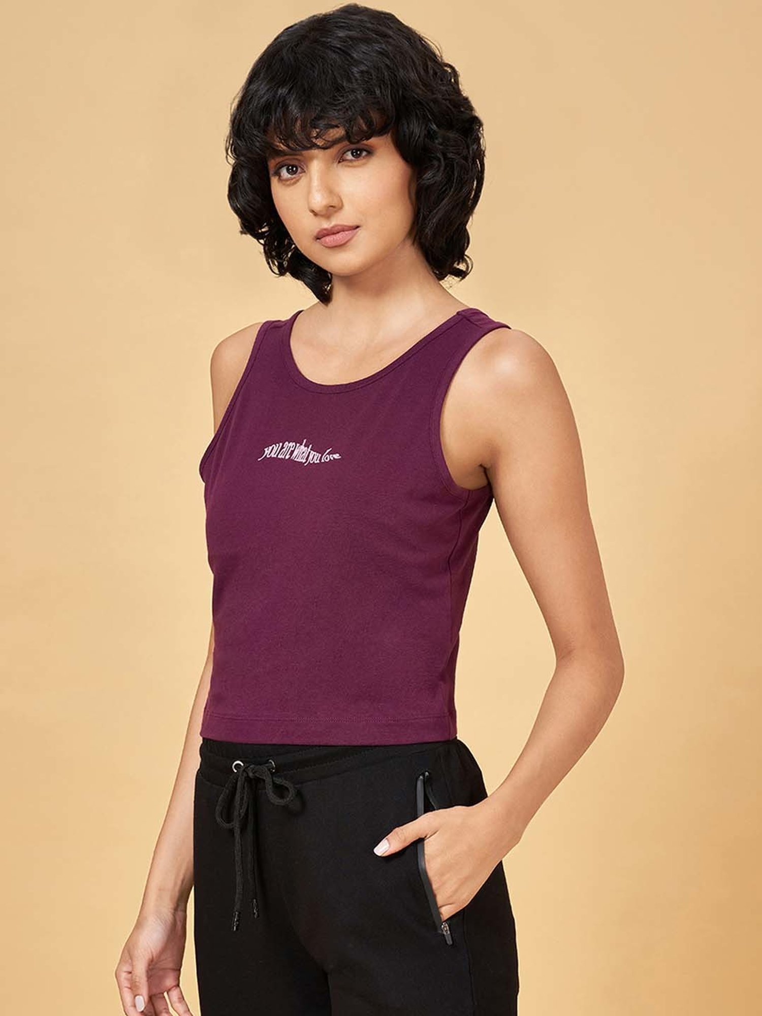 Ajile by Pantaloons Purple Printed Sports Tank Top