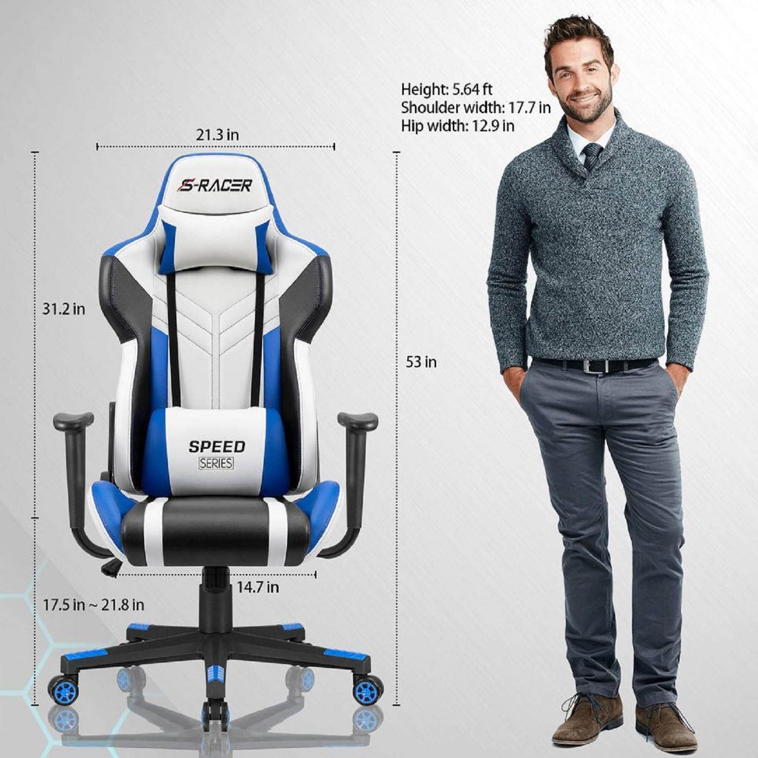 Homall Gaming Chair Racing Style High-Back PU Leather Office Chair Computer Desk Chair Executive and Ergonomic Swivel Chair with Headrest and Lumbar Support (Blue)