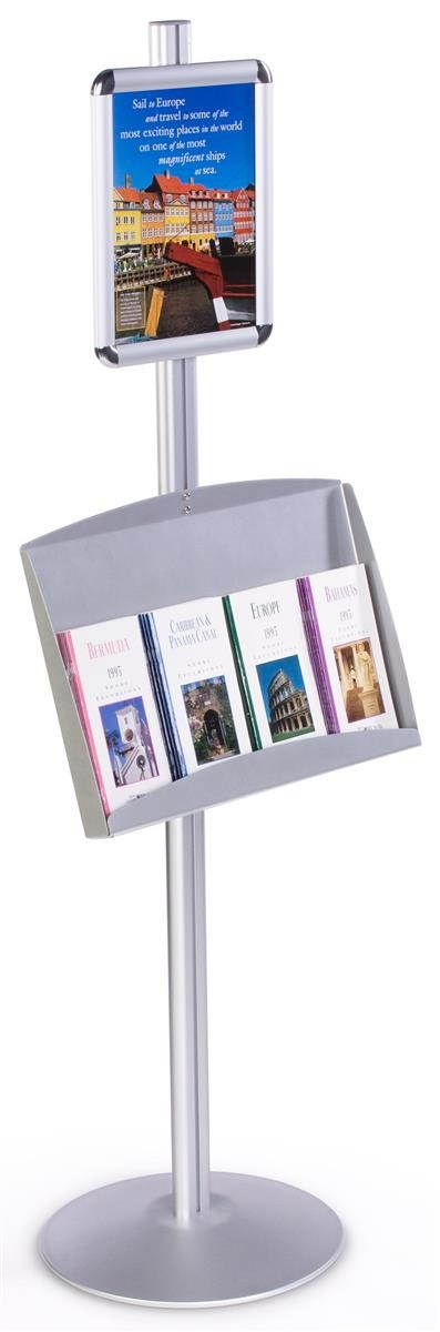 Sign Displays for 8-1/2&rdquo; x 11&rdquo; Prints Silver Brushed Aluminum Snap Open Poster Holders &ndash; Freestanding Picture Frames Have Literature Racks (QCRN8511BP)