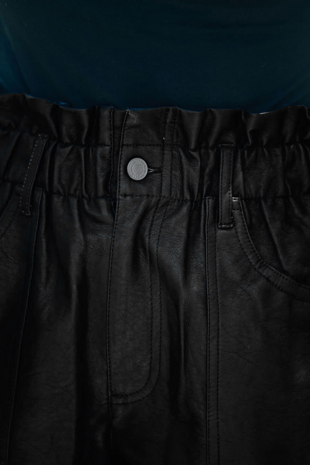 Black Faux Leather Paper Bag Frill Waist Shorts