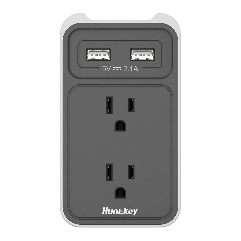 Huntkey 2 x SMC007 Surge Protecting Multiport Electrical 5-Foot Extension Cord Outlet Adapter Cube with 4 AC Plugs & 3 USB Ports, White/Grey (2 Pack)
