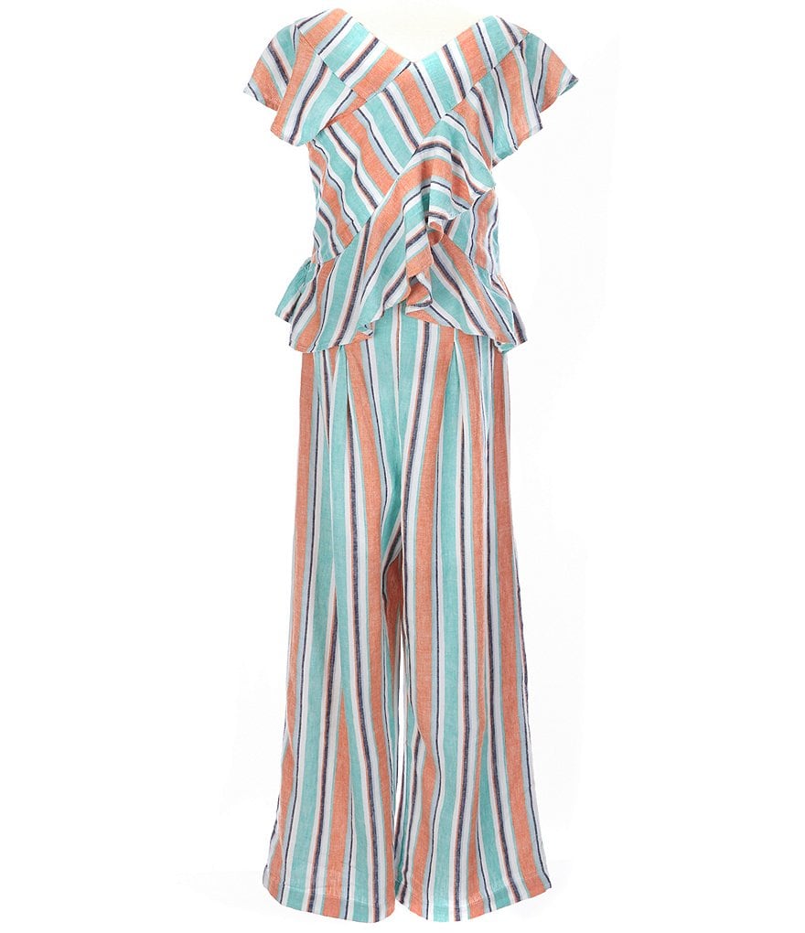Habitual Big Girls 7-16 Ruffled Striped Jumpsuit