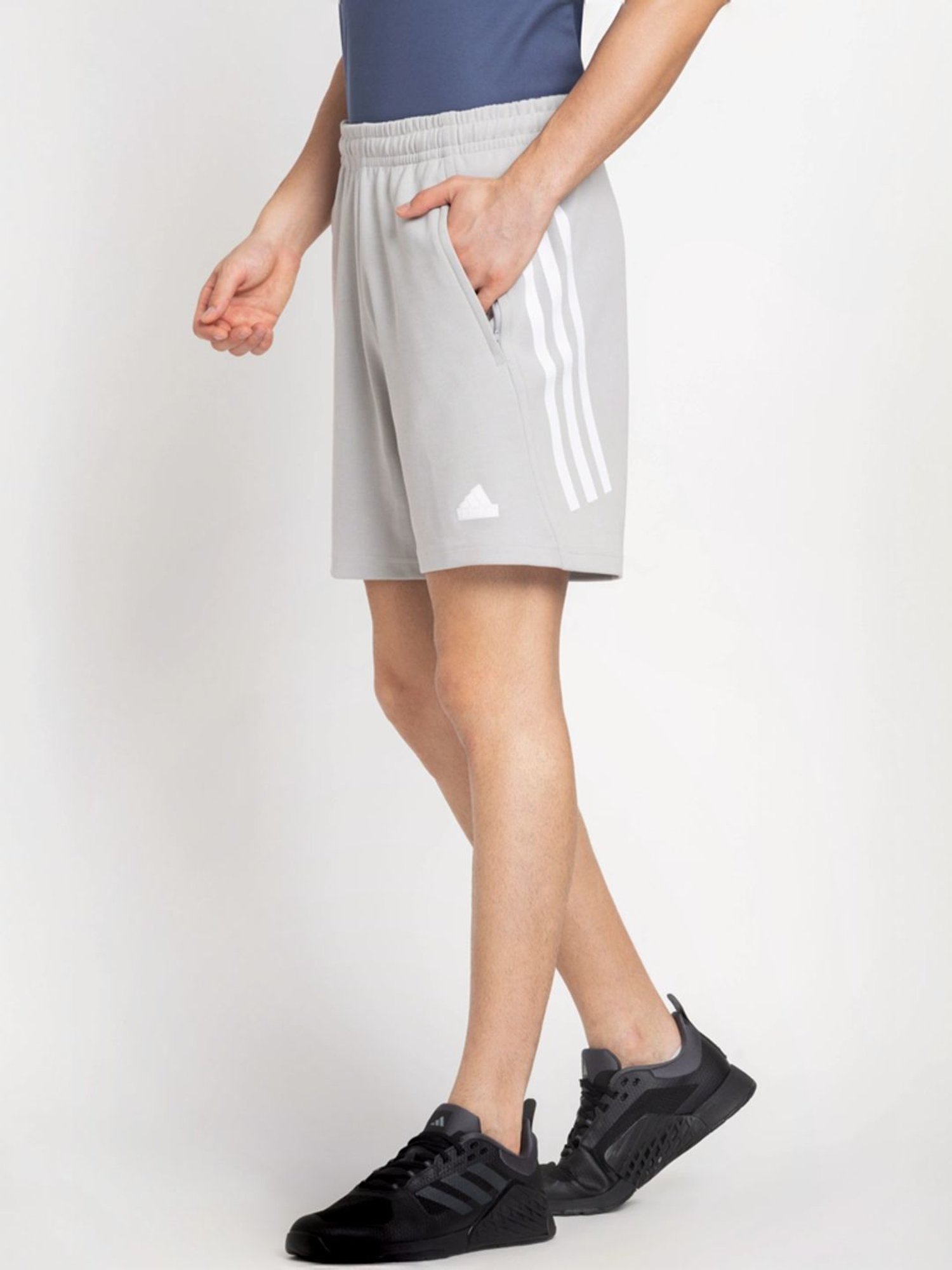 Adidas Grey Regular Fit Striped Sports Shorts
