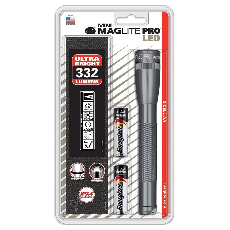 Maglite MAGLITE Pro Mini LED Flashlight with 2AA Batteries and Holster Gray