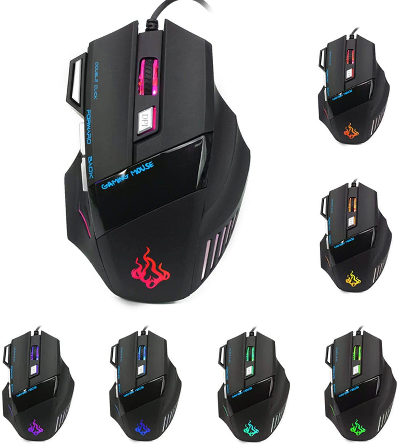 Gaming Mouse, USB Cable Mice Wired High Precision Optical Professional Gamer Mouse with 7 Buttons / 4 Adjustable DPI (1000-3200) / LED / Ergonomic Design for PC Laptop MacBook - Plug & Play