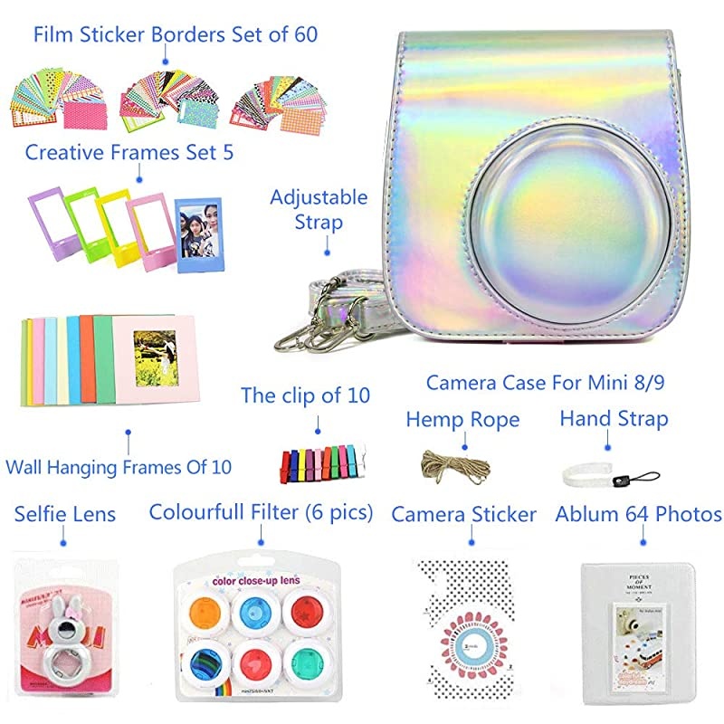 for Fujifilm Instax Mini 9 Instant Camera Accessories Bundle Includes Camera Case, Filters, Album, Lens, and More