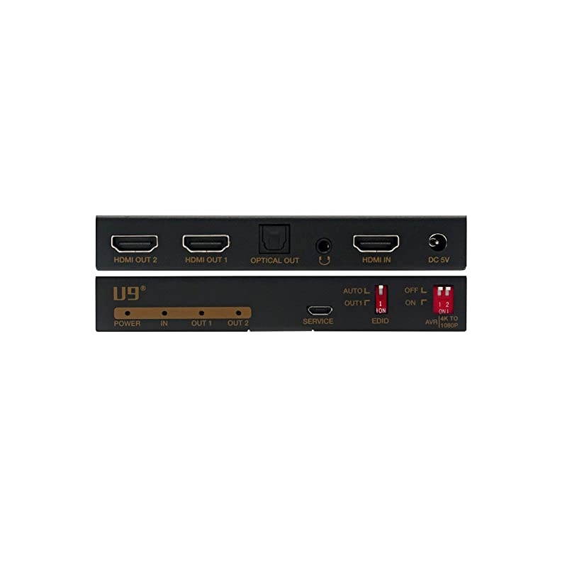 ViewHD UHD1X2SA 1 in 2 Out 1x2 HDMI 2.0 HDCP 2.2 Splitter with 4K to 1080P Down Scaler and Audio Extractor 4K60Hz HDR Dolby Vision 3.5mm / Optical and HDMI Audio Output to HDMI AVR Receiver