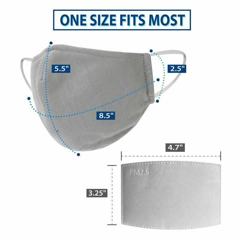 2 PCS Cotton Face Mask Reusable Washable + 8 PCS PM2.5 Filters Unisex Black Gray