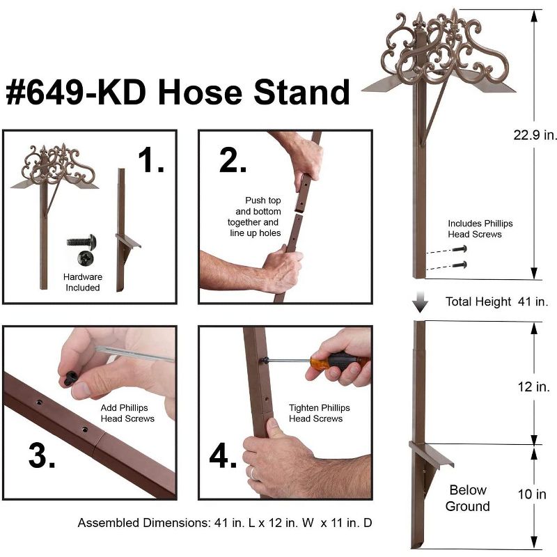 Liberty Garden LBG-649-KD Steel Decorative Garden Hose Stand with Hyde Park Design for Backyard, Garden, or Home in Bronze