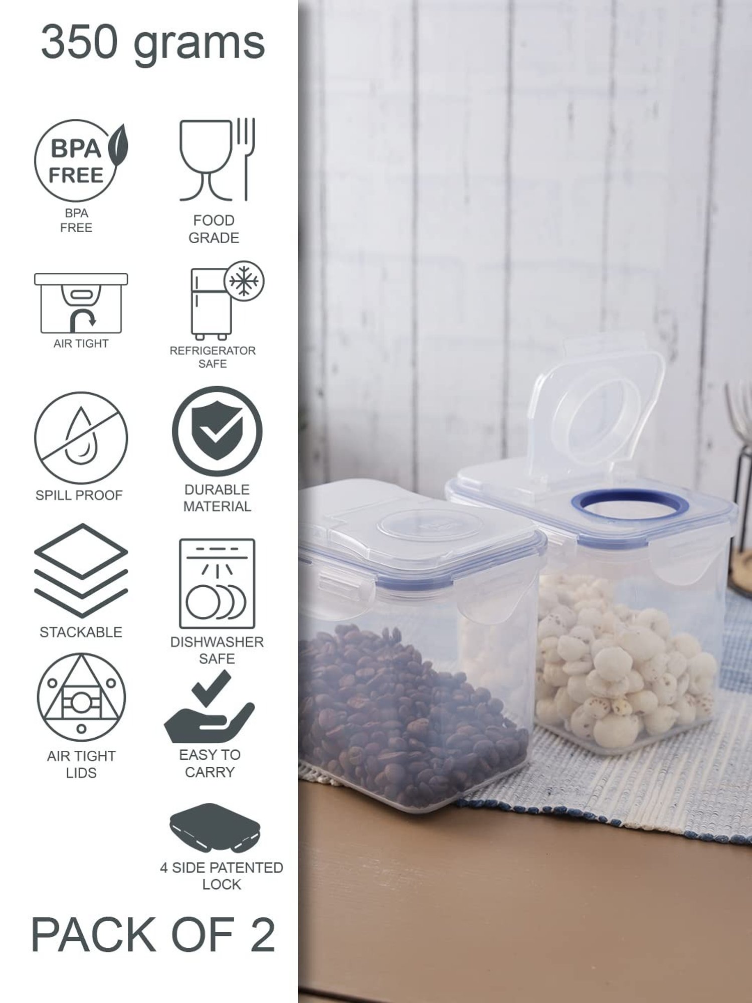 Lock & Lock Transparent Plastic Airtight Food Storage Containers with Flip Lid