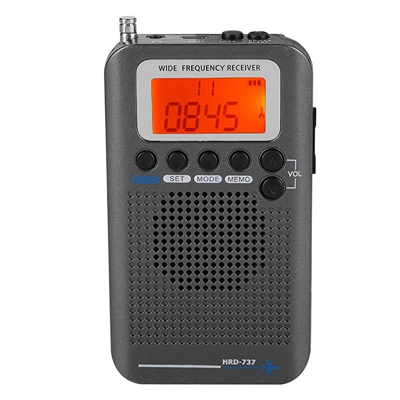 Band Radio Receiver FM AM CB SW VHF Full Band Handheld craft Digital Travel Radio with Extended Antenna Build in Battery Wide Frequency LCD Display with Alarm Earphones Black