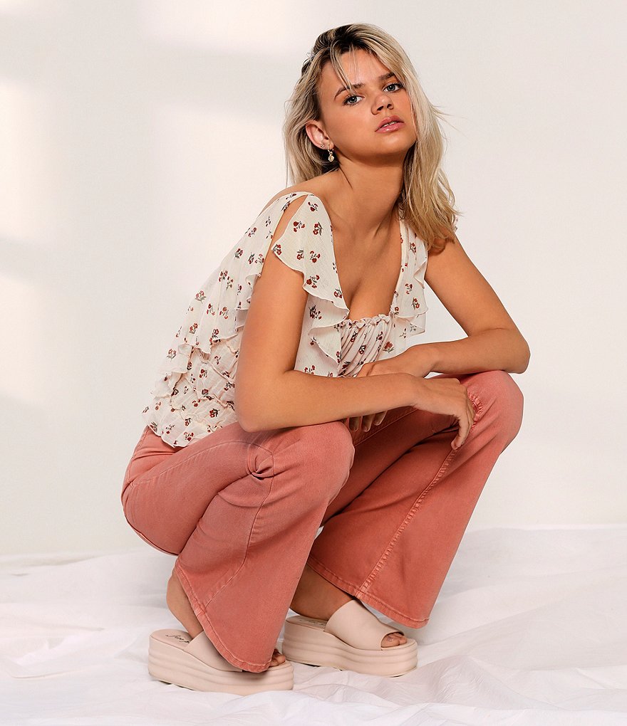 WAYF Double Ruffle V-Neck Peplum Top