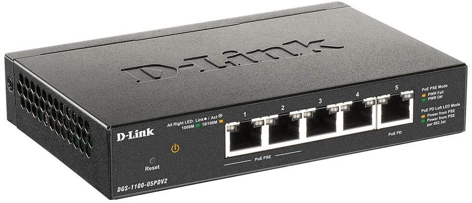 D-Link Ethernet PoE Switch, 5 Port Smart Managed Layer 2 Network Gigabit Wireless Internet Power Over Ethernet (DGS-1100-05PDV2)