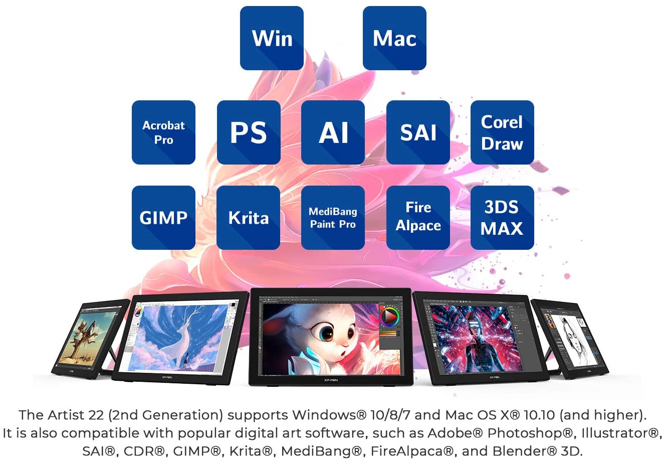 XP-PEN Artist 22 (2nd Generation) Drawing Monitor Digital Drawing Tablet with Screen 21.5 Inch Graphics Display